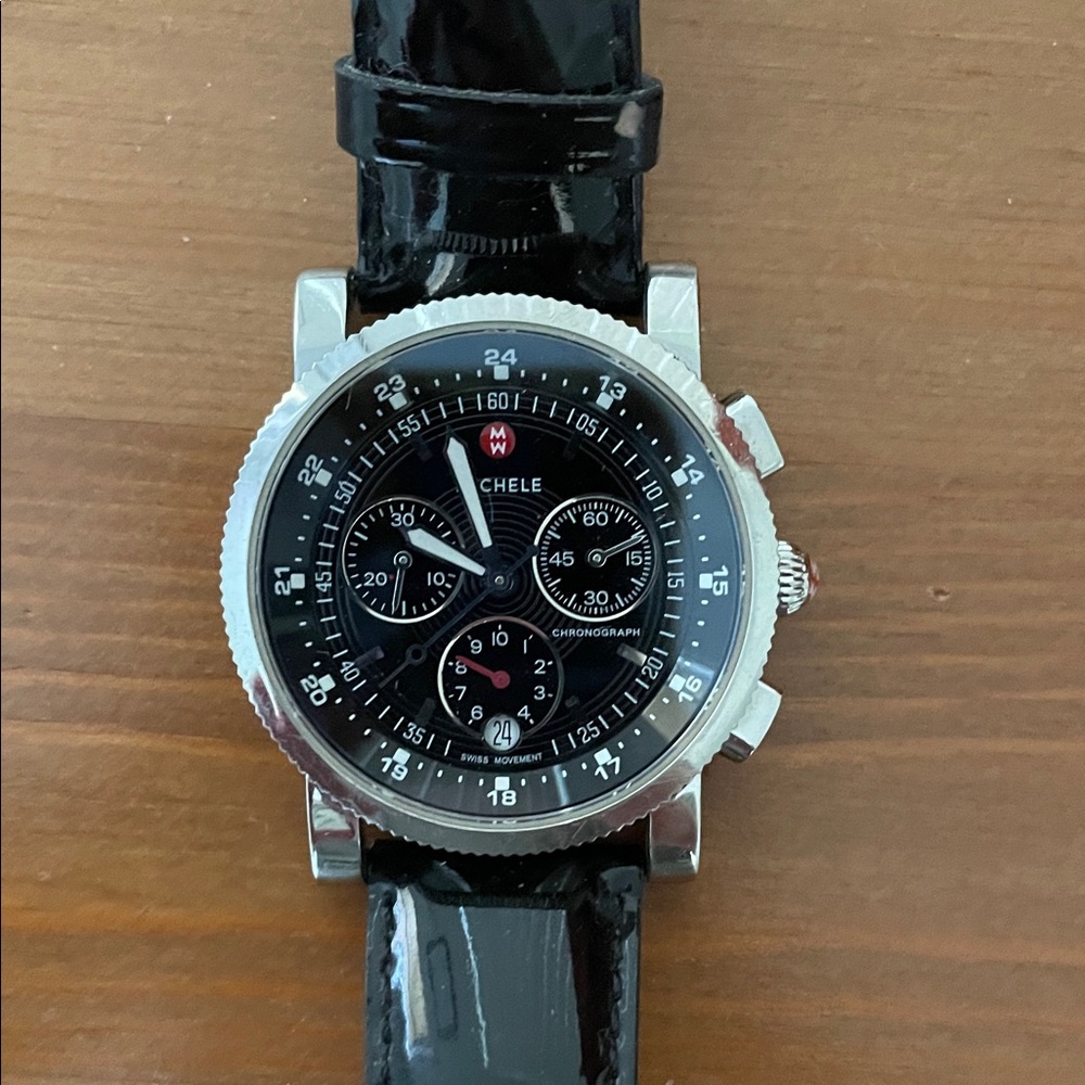 Michele Black Leather Watch